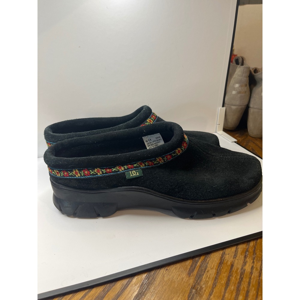 Daniel Green Black Suede Embroidered Floral‎ Trim Platform Clogs Mules Mens 11